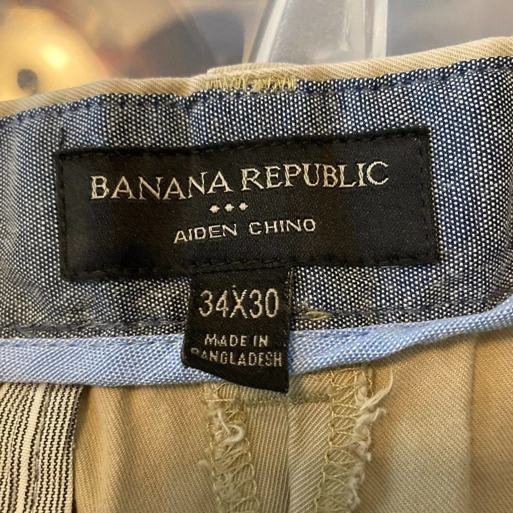 Banana Republic Pants Mens Sz 34 Beige Chino Aiden Fit Straight Leg Cotton Khaki